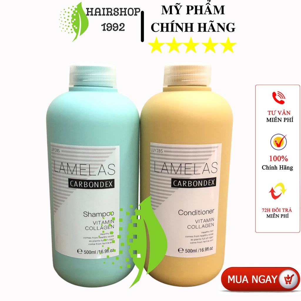 Dầu gội xả LAMELAS CARBONDEX phục hồi nang tóc siêu mềm mượt siêu lưu hương 500ml * 2 chính hãng | HAIRSHOP_1992