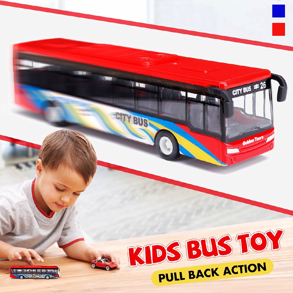 【RC Kuduer】1:64 Alloy Pull Back Shuttle Bus Child Toys The City Bus Diecast Model Vehicle