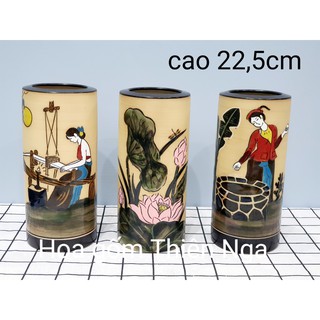 Bình hoa gốm sứ trụ tròn, men khô Bát Tràng cao 22,5cm