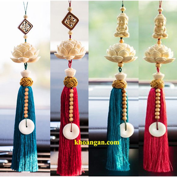 Dây treo trang trí ô tô cao cấp hình hoa sen bằng gỗ Hoàng Dương