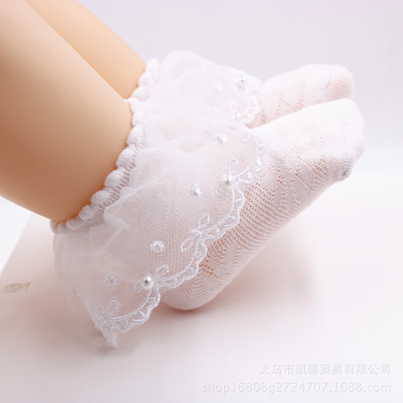Vớ Ren Lưới Mỏng Đính Ngọc Trai Phong Cách Công Chúa Cho Bé Gái 0-7 Tuổi