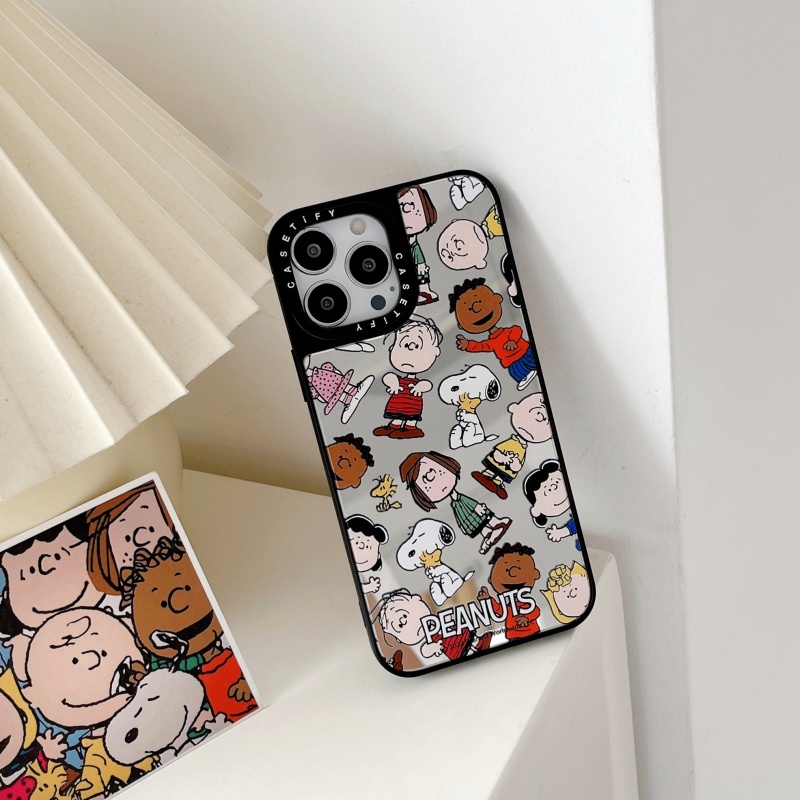Ốp Điện Thoại Cứng Chống Sốc Chống Rơi Tích Hợp Gương In Hình Snoopy Cho iPhone 14 13 12 11 Pro Max Plus X XR XS Max