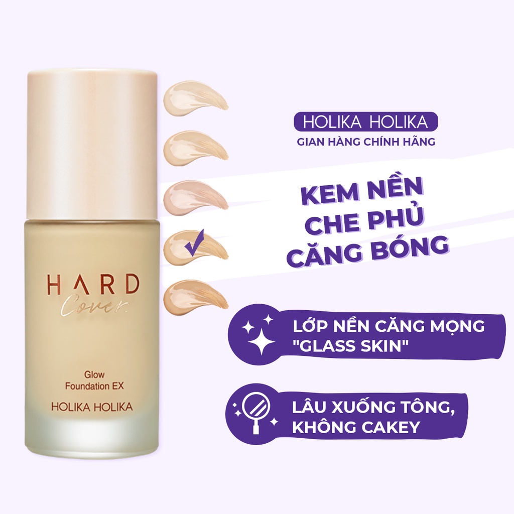 Kem nền căng bóng Hàn Quốc Holika Holika Hard Cover Glow Foundation EX SPF20 PA++ kiềm dầu, che phủ cao - 30ml