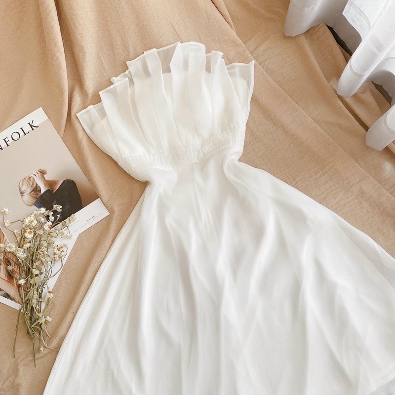 ĐẦM TRẮNG ỐNG CÚP NGỰC XẾP LY BO EO | BigBuy360 - bigbuy360.vn