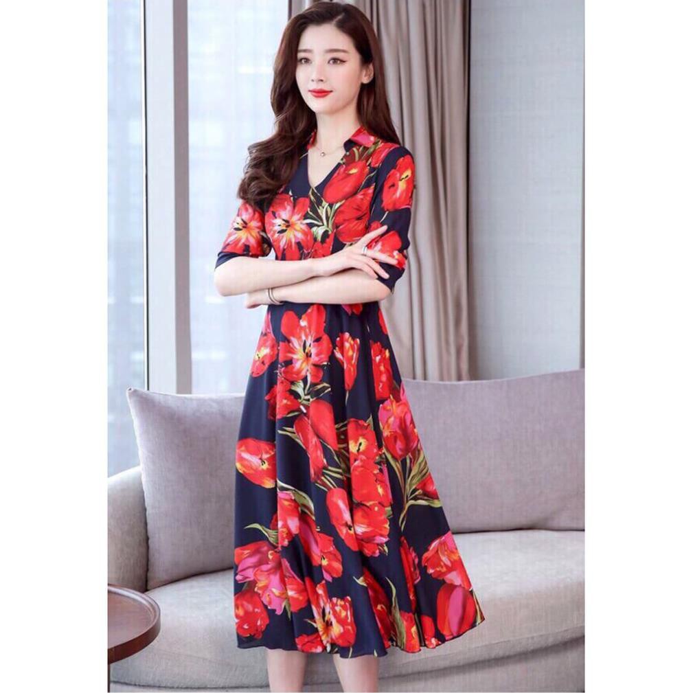 Đầm Maxi Hoa Tulip Cổ Bẻ Cao Cấp M006295 - Váy Đi Biển Voan Lụa Nhập Tay Ngắn Quyến Rũ Thanh Lịch | BigBuy360 - bigbuy360.vn