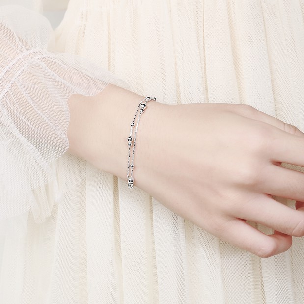 Lắc Tay Bạc Ý S925 Dây Kép Hạt Bi Nhỏ Xinh L1773 - Bảo Ngọc Jewelry