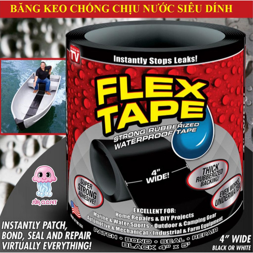 Băng keo chống chịu nước siêu dính Flex Tape, chất liệu dẻo như cao su, bền, có khả năng chống nước, vá mọi lỗ hổng