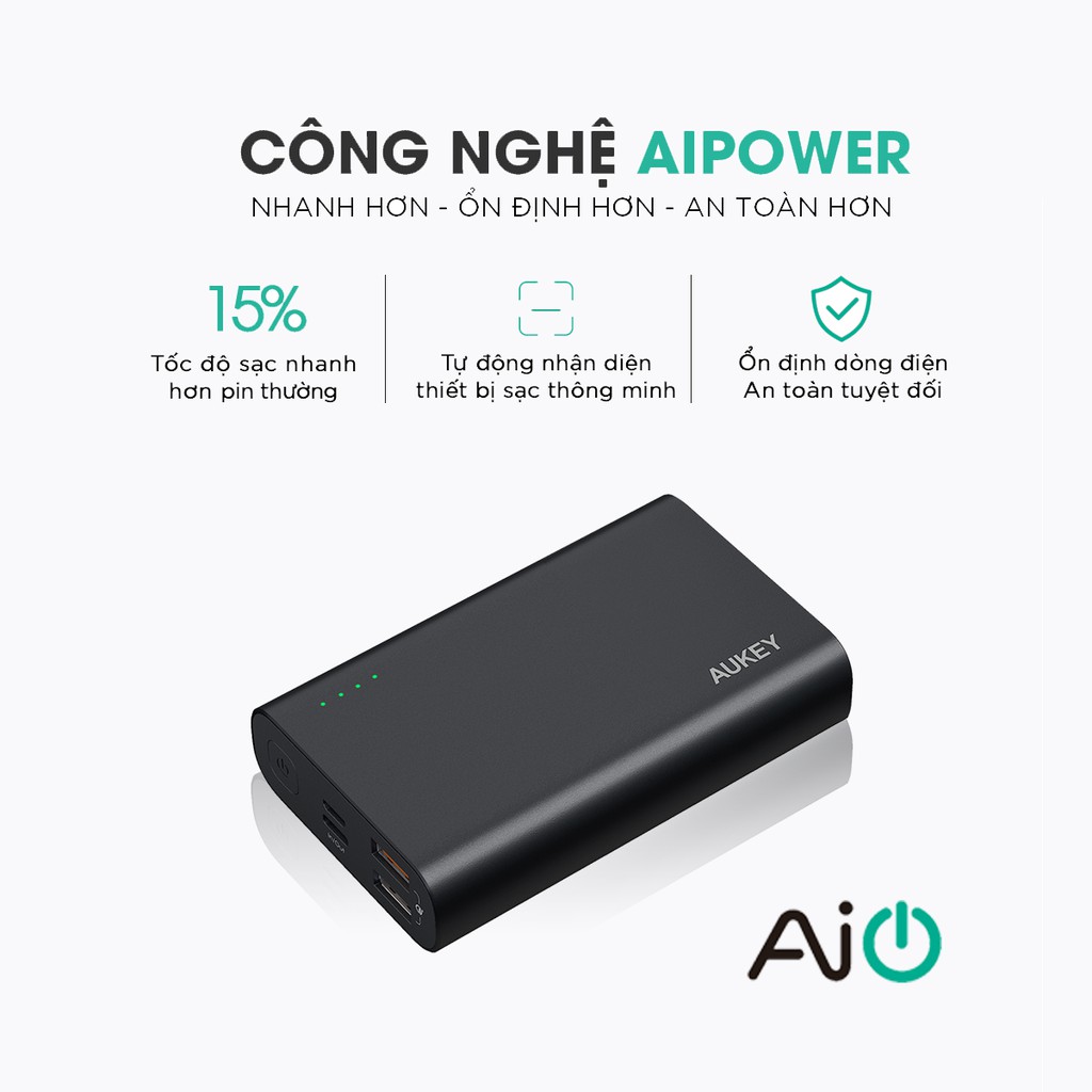 Pin Sạc Dự Phòng 10000mAh Aukey PB-XD12 Sạc Nhanh QC 3.0 &amp; Type C Power Delivery 18W