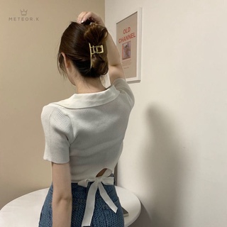 Áo thun dệt kim tay ngắn cổ chữ v thời trang mùa hè 2021 dành cho bạn nữ