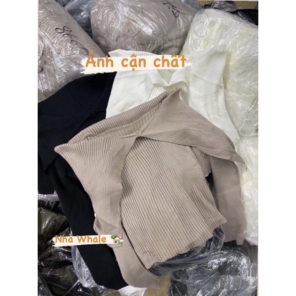 [Ảnh thật]- Áo len tăm trễ vai vạt xẻ hàng Quảng Châu dày dặn siêu vintage