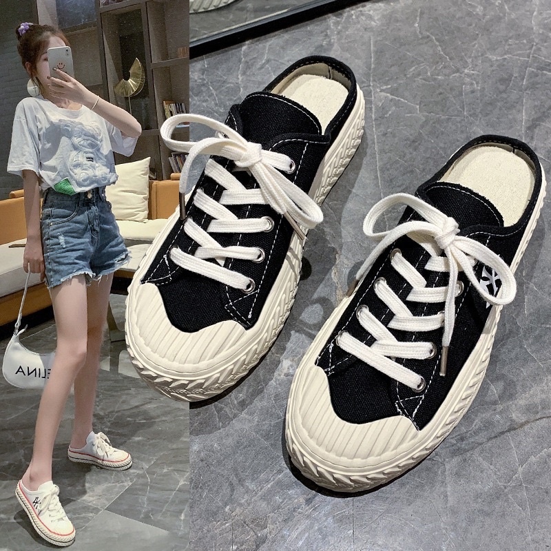 Giày sục nữ độn đế bigsize hoạ tiết NY kiểu dáng thể thao giá rẻ BRATINA S003