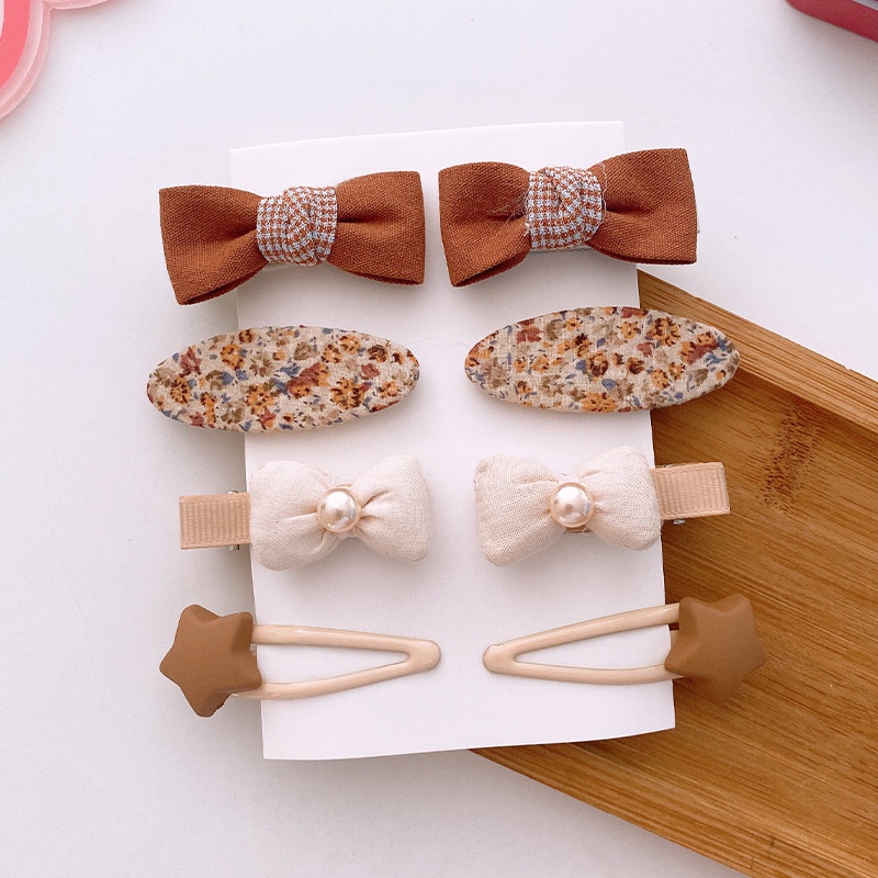 Set 8 Kẹp Tóc Nơ Vải Màu Sắc Kẹo Ngọt Phong Cách Hàn Quốc Cho Bé Gái
