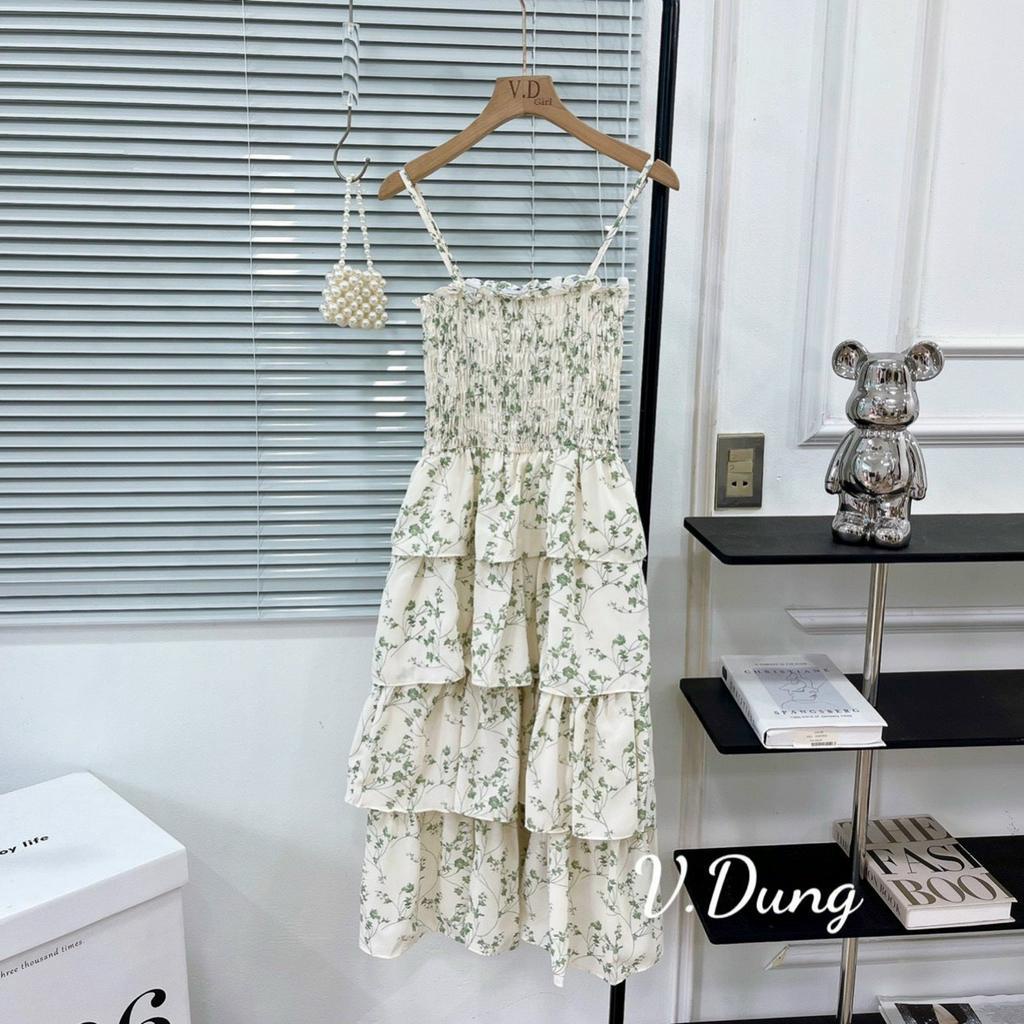 Váy 2 dây tầng midi đi biển cực xinh Hàng QC freesize