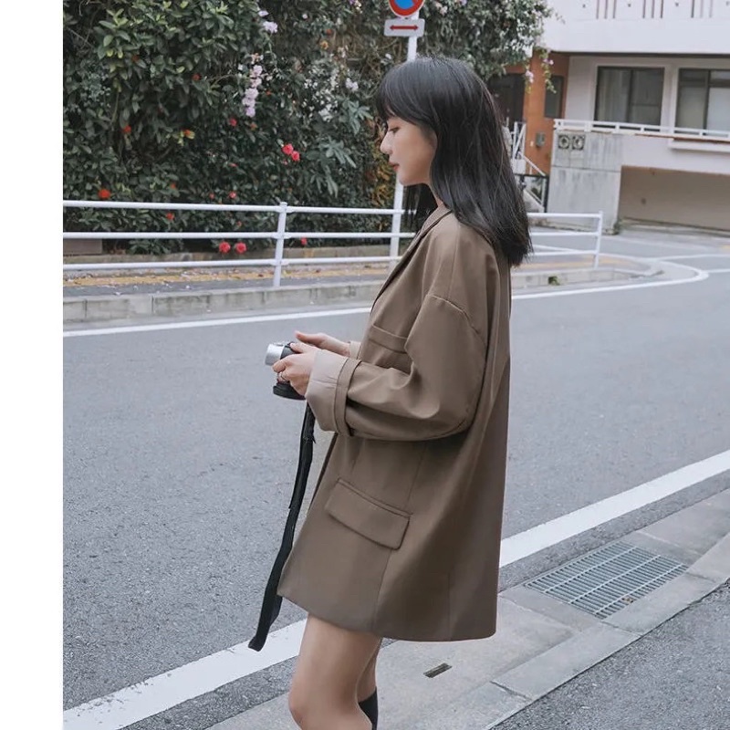 Áo Blazer Áo Vest Cổ Véc Khoác Ngoài Nữ Nam Unisex Màu Nâu Đen Bassic Dài Tay Phong Cách Ulzzang Style Hàn Quốc Loại 1