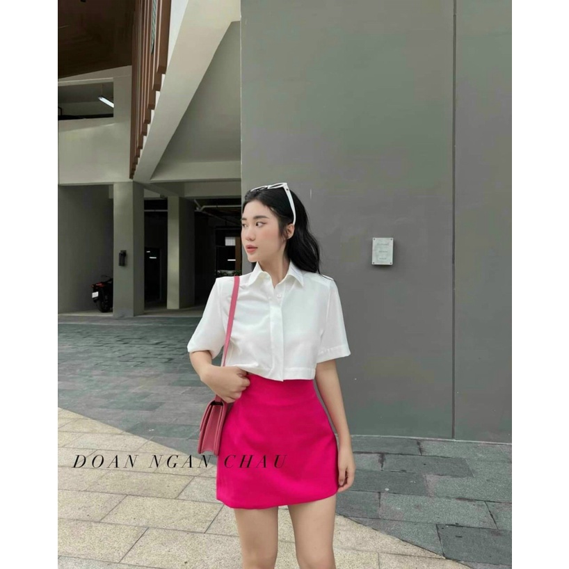 Sét Áo Sơ Mi Đũi Croptop Kèm Chân Váy (Có Lót) Chất Cotton Lạnh Mặc Đẹp Dáng Xinh [NEW UNISEX]