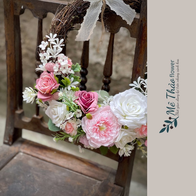 Vòng Nguyệt Quế Treo Cửa SP131 Trí Nhà Cửa, Decor Phòng Khách, Chật Liệu Hoa Lụa Cao Cấp Mê Thảo Flower