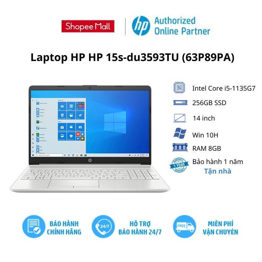 Laptop HP 15s-du3593TU (63P89PA)/ Core i5/ RAM 8GB/ 256GB SSD/ 15.6inch HD/ Win 11/ 1Yr