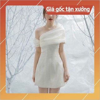 Đầm dự tiệc trắng lệch vai phồng xốp Even Dress
