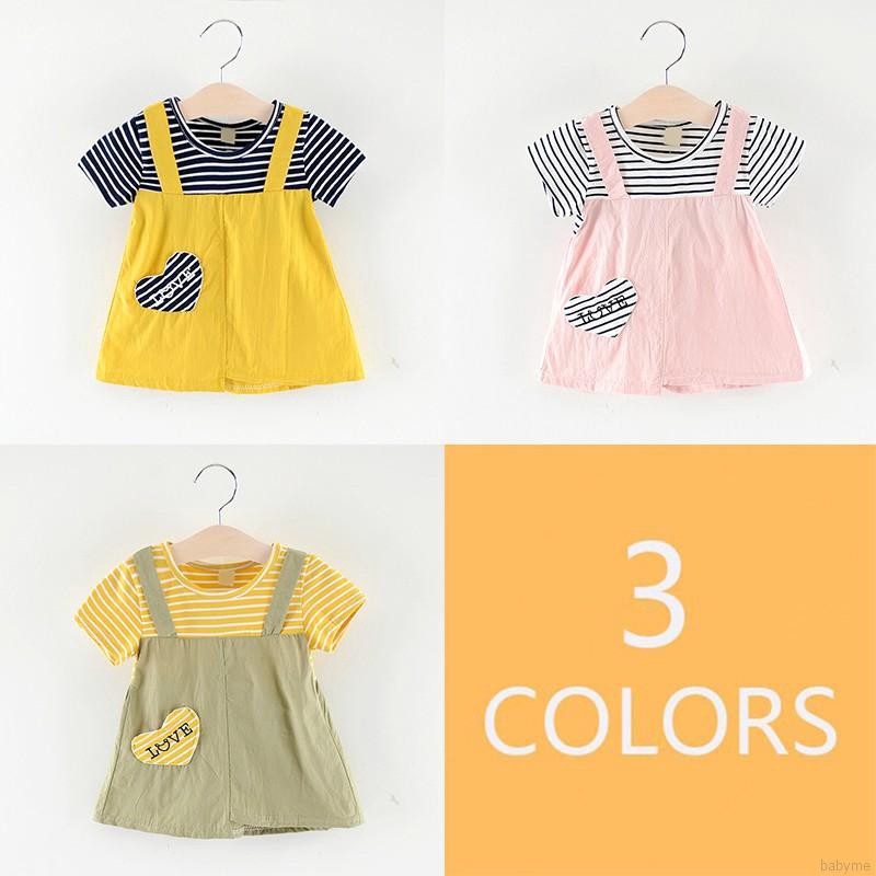 ♕ babyme ღ Girls Fake Two Piece Short Sleeved Sweet Princess Dress