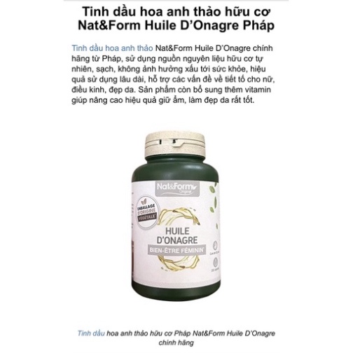 Hoa anh thảo hữu cơ Nat&Form Pháp 200viên