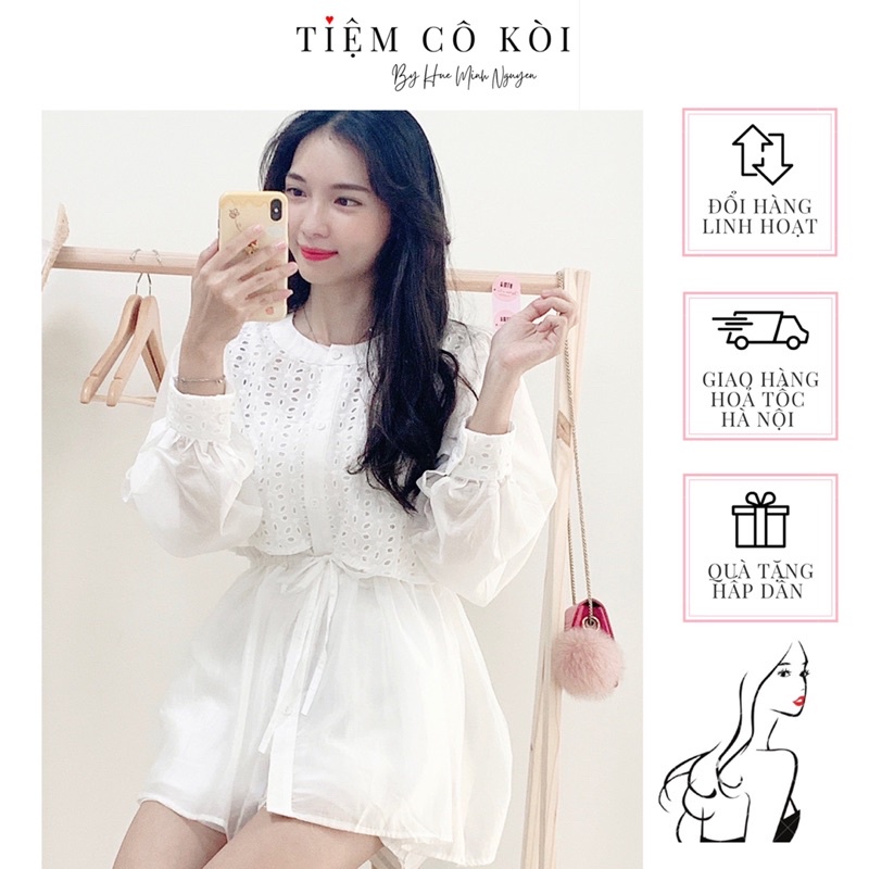 Set đồ nữ bộ đồ nữ sơ mi nữ mix quần sooc quần short nữ trắng vải tơ NGN tiemcokoi