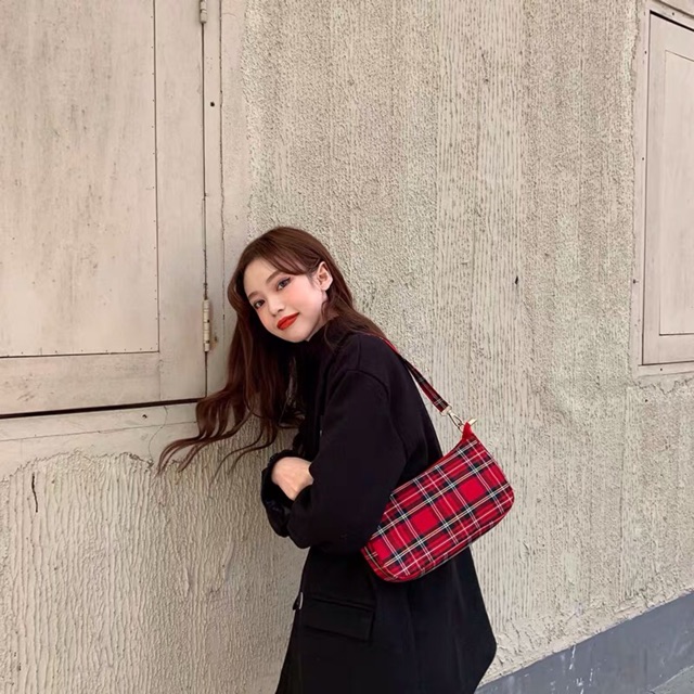 [Sẵn L1- Túi kẹp nách caro vintage hàng 2 dây loại 1 V022 | BigBuy360 - bigbuy360.vn