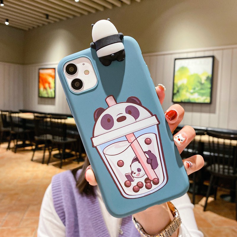 Ốp lưng OPPO A91 A83 A71 A57 A39 A37 A37F F3 Reno 3 Realme 6 3 C11 Pro 2020 3D Milk Tea Cup Cute Bear Soft Case Cover+Bear Doll