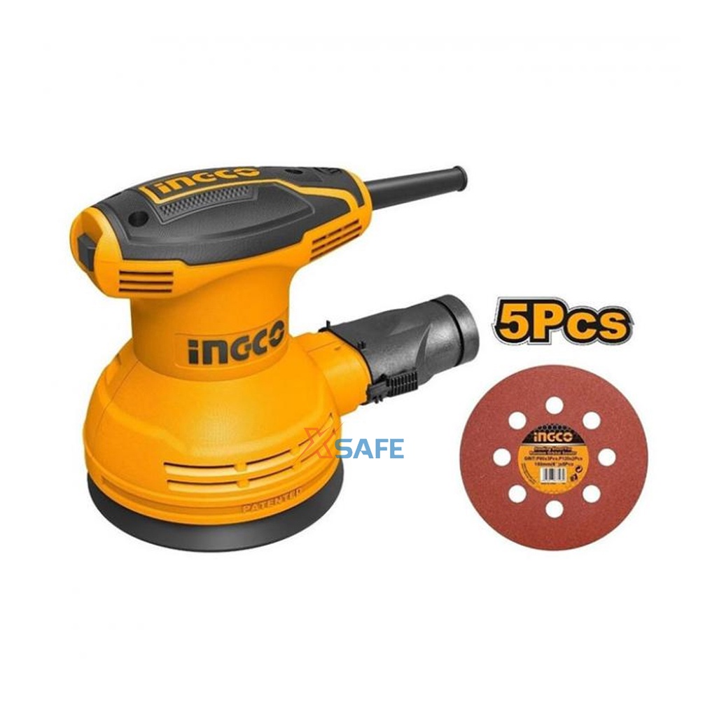 Máy chà nhám tròn INGCO đường kính đĩa nhám 125mm, công suất 320W, kèm 5 tấm giấy nhám và 1 bộ than thay thế - RS3208