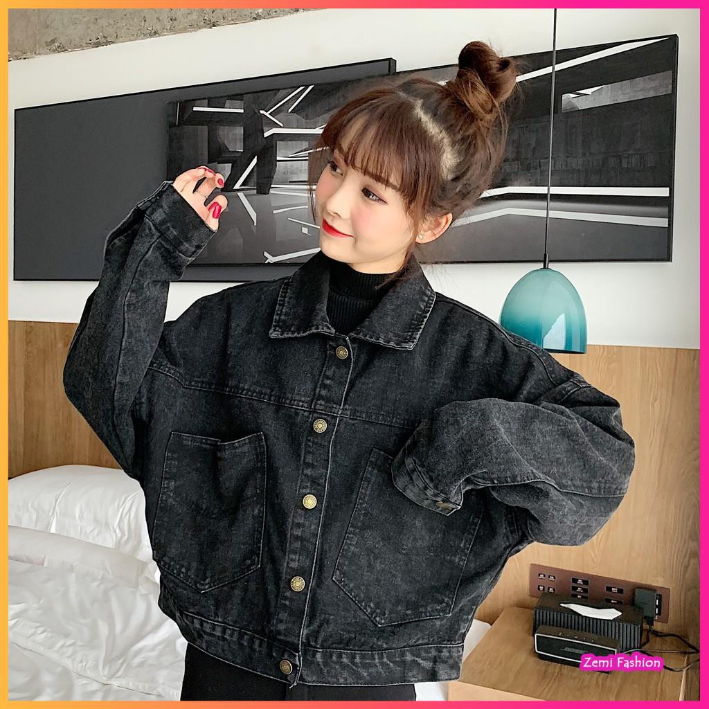 Áo Khoác Jean Nữ, Áo Khoác Bò Nữ Đen Jean Denim Form Rộng Ulzzang