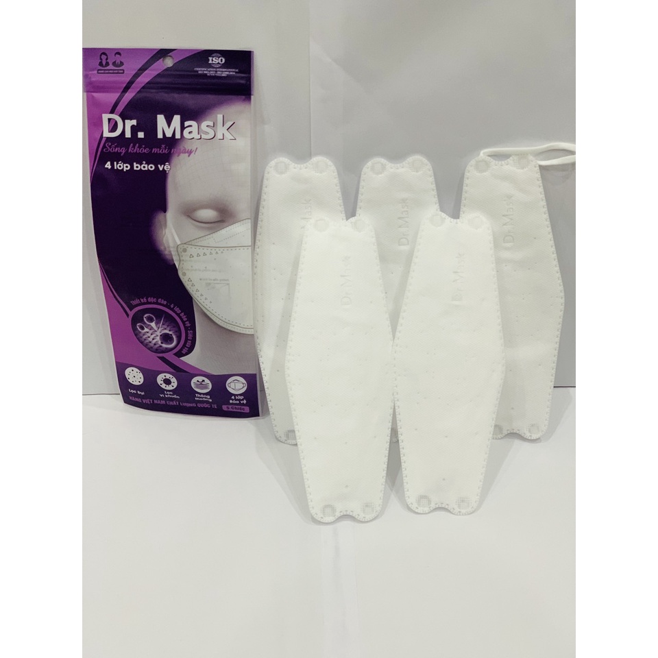 Túi 5 Chiếc Khẩu Trang 4 Lớp Bảo Vệ Thông Minh 4DS1 Dr Mask Lọc Bụi , Lọc Vi Khuẩn Nút Tai Thông Minh