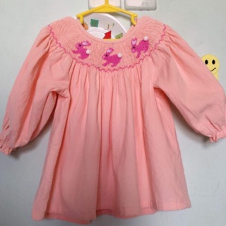 Váy smock nhung tăm thêu thỏ 9m-8y