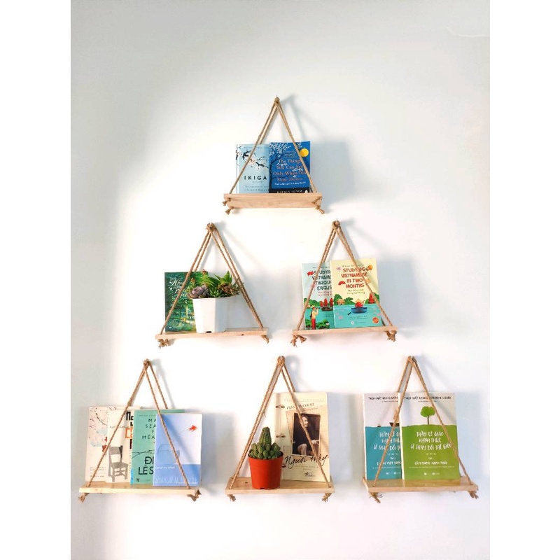 Kệ treo tường 10X30Cm, vitage decor trang trí hiện đại đẹp, loại 1 tầng kệ, được tặng kèm dây thừng