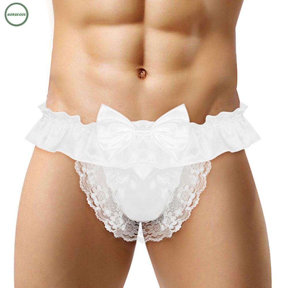 Quần lót lọt khe vải satin phối ren xuyên thấu quyến rũ dành cho nam