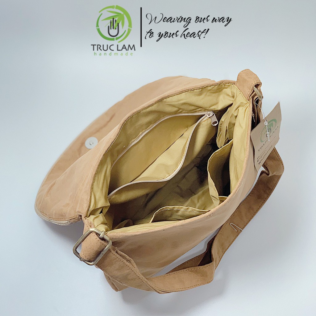 Túi Đeo Chéo Thời Trang Nữ Vải Da Lộn Thêu Tay Họa Tiết Cành Hoa (B) - Trúc Lâm Handmade