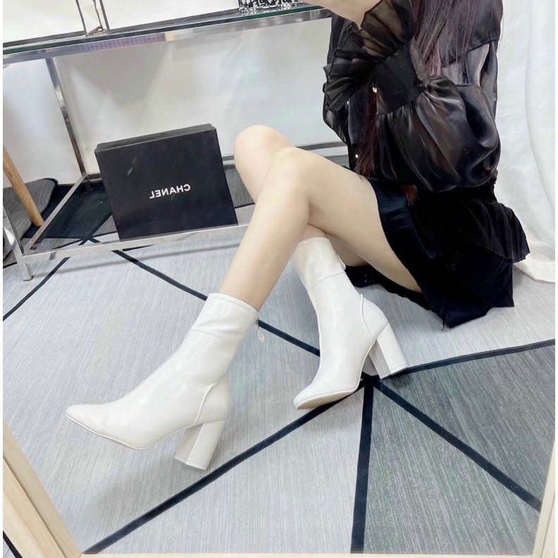 Giày bốt nữ cổ cao chất da bóng, Giày cao gót  nữ đế 7p mũi tròn siêu sang chảnh | BigBuy360 - bigbuy360.vn