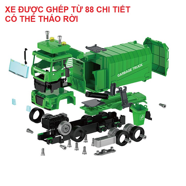 Đồ chơi lắp ghép lego mô hình xe chở rác gồm 88 chi tiết có âm thanh và đèn xe ô tô đồ chơi trẻ em MS-B0780