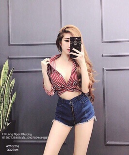 Áo Sơ Mi Sọc Thun Xoắn Eo Siêu Hot