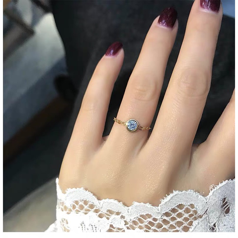 Nhẫn Dây Xích Đính Kim Cương Nhân Tạo Kiểu Mới 2022 | Nhẫn Thép Titan Không Gỉ Mạ Vàng Hồng 18K Chống Dị Ứng Thời Trang