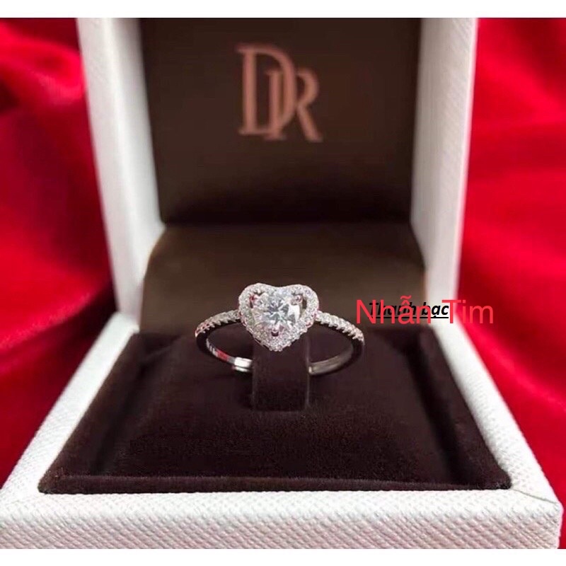 Nhẫn nữ hình tim đính đá,xinh xắn. nhẫn bạc ta.