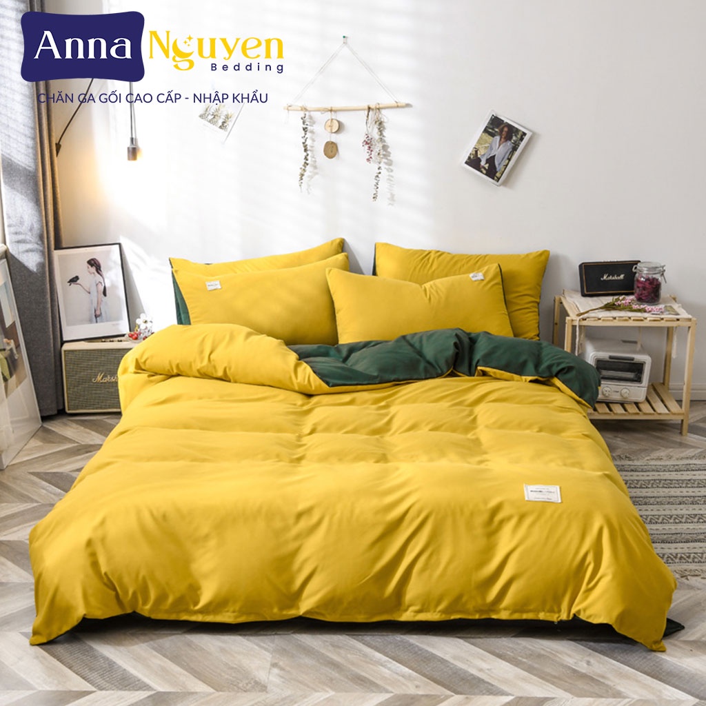 Bộ Chăn Ga Gối Đệm Cotton Lụa Tencel Drap Giường Màu Trơn Cao Cấp Bo Chun Drap - Anna Nguyen Bedding