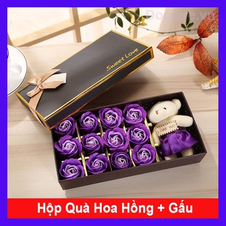 Hộp quà tặng Sinh Nhật , Valentine , 8/3 ý nghĩa 12 Bông Hồng Sáp kèm Gấu (Sweet Love)