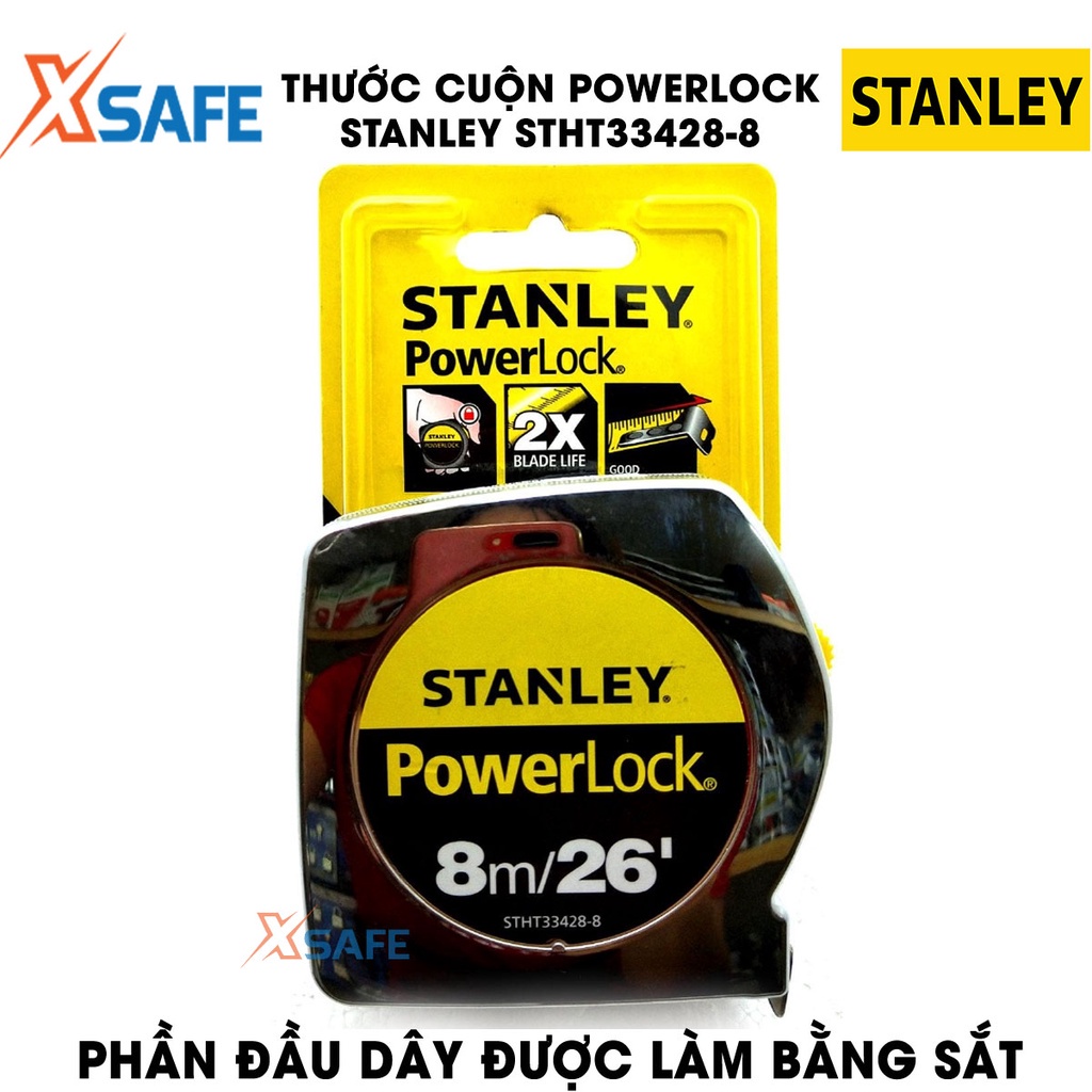 Thước cuộn POWERLOCK STANLEY lưỡi thép dẻo Thước cuộn Stanley thiết kế nhỏ gọn, vỏ máy làm từ nhựa ABS bọc cao su