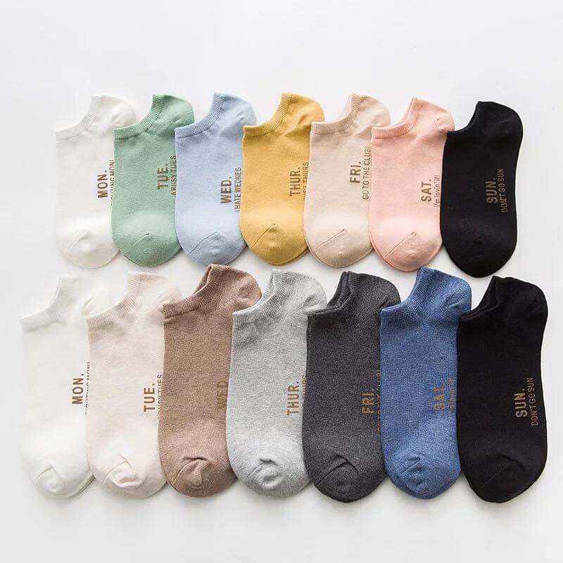 Set tất tuần cổ ngắn cho nam và nữ, bộ 7 đôi tất 7 ngày siêu đẹp (1 set=7 đôi)