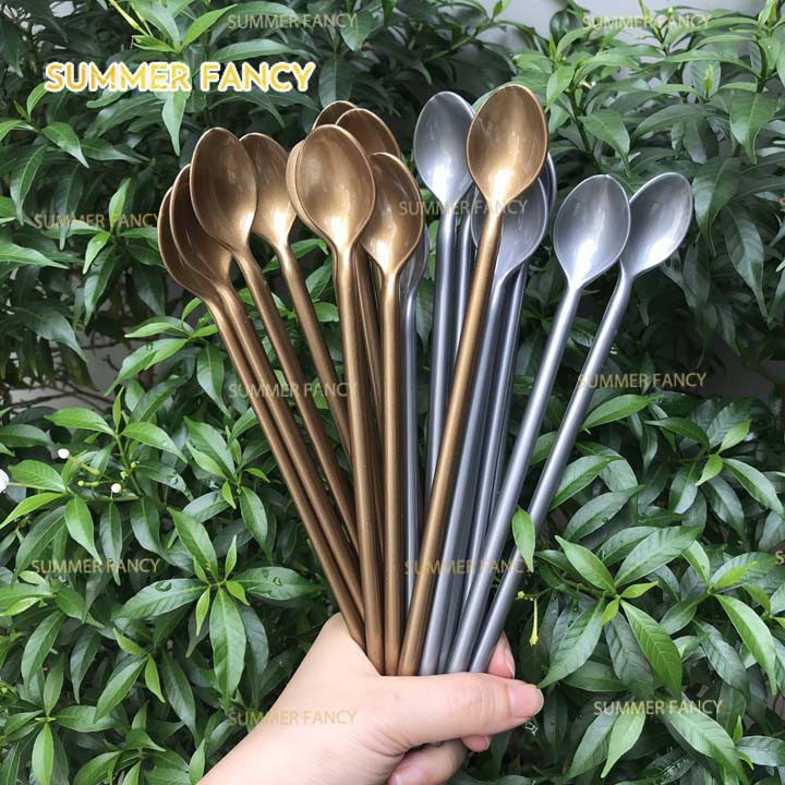 10 muỗng nhũ vàng nhũ bạc dùng cho trà sữa quán ăn quán bar nhà hàng - spoon