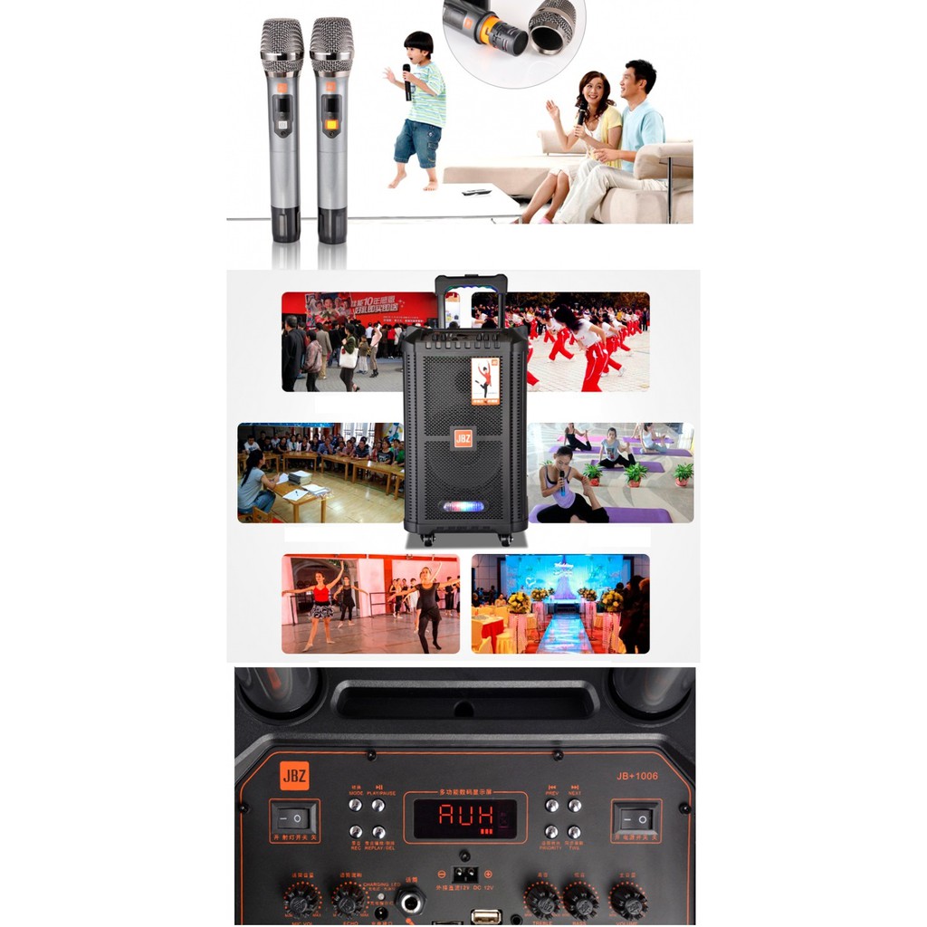 [Mã ELHACE giảm 4% đơn 300K] Loa kéo di động Karaoke Bluetooth cao cấp JBZ JB+0806 1006 1206 Bass 2 Tấc + Kèm 2 micro