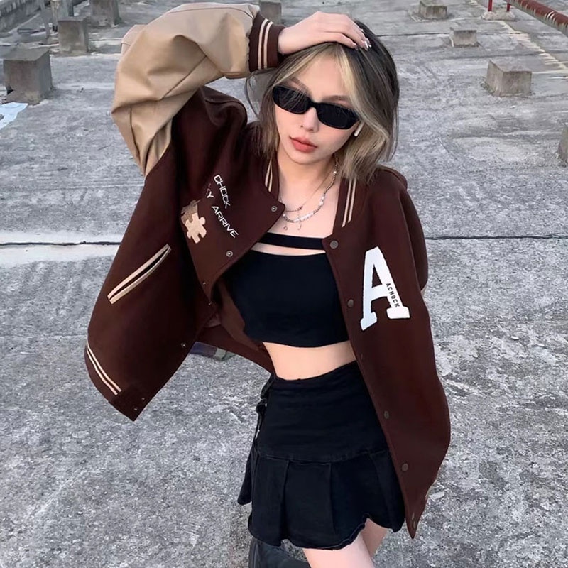 Áo khoác bóng chày XINLANYASHE dáng rộng thời trang thu đông 2022 mới dễ phối đồ phong cách retro áo khoác