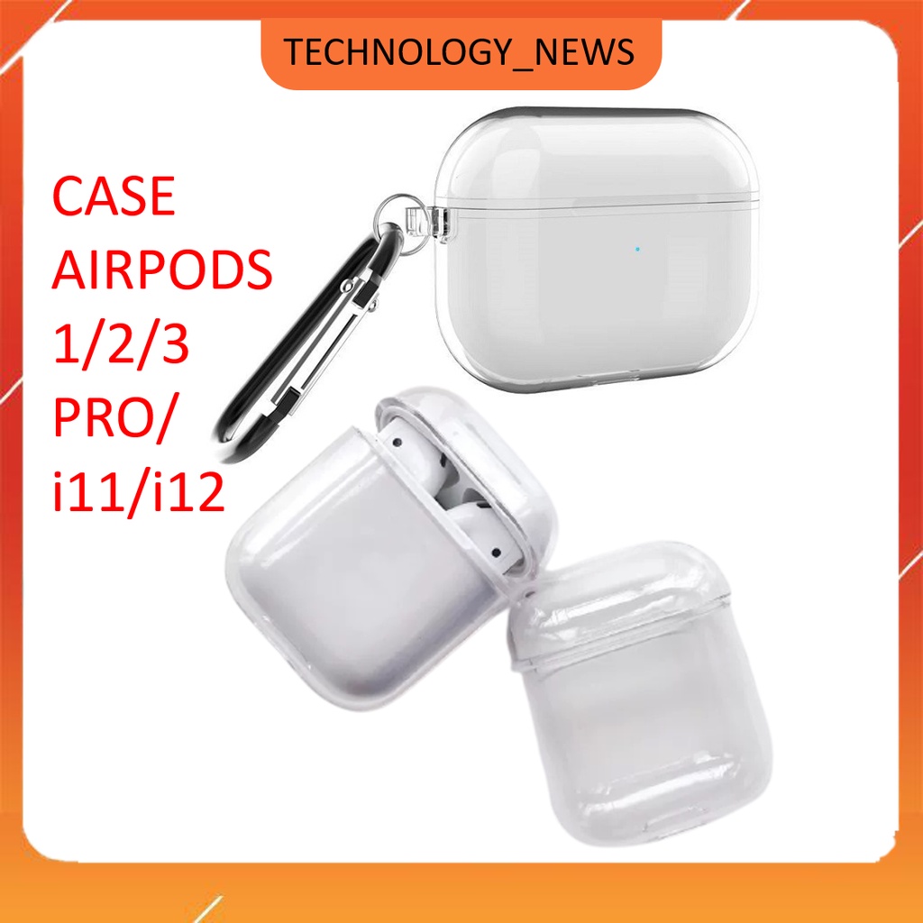 Vỏ Case bảo vệ trong suốt cho Airpods 1/2/3, airpod pro, i11, i12 ốp dẻo cao cấp, tặng kèm móc treo