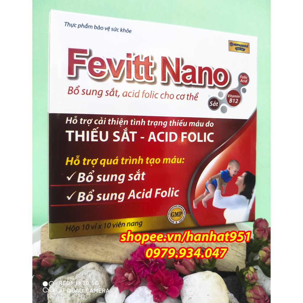 Viên Uống Bổ Sung Sắt FEVITT NANO cải thiện thiếu máu, bổ sung acid folic cho phụ nữ mang thai - Hộp 100 viên
