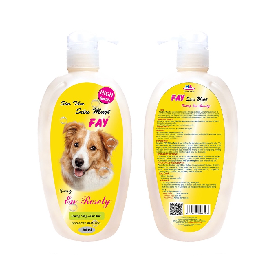 Sữa tắm chó mèo Fay siêu mượt En-Rosely 800ml