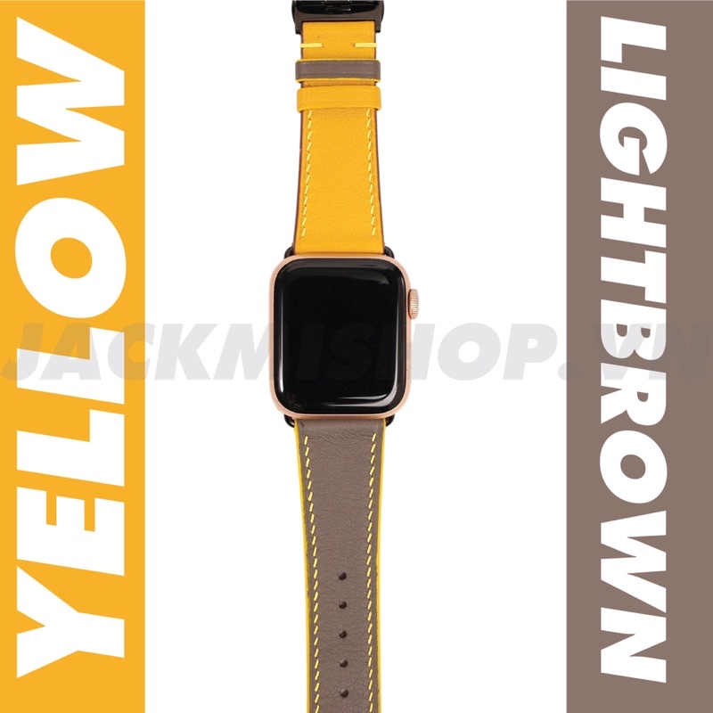 [BẢO HÀNH 1 NĂM] Dây Da BÊ SWIFT may tay thủ công màu Vàng/Nâu Tây khóa Bướm cho Apple Watch series 1/2/3/4/5/6/7